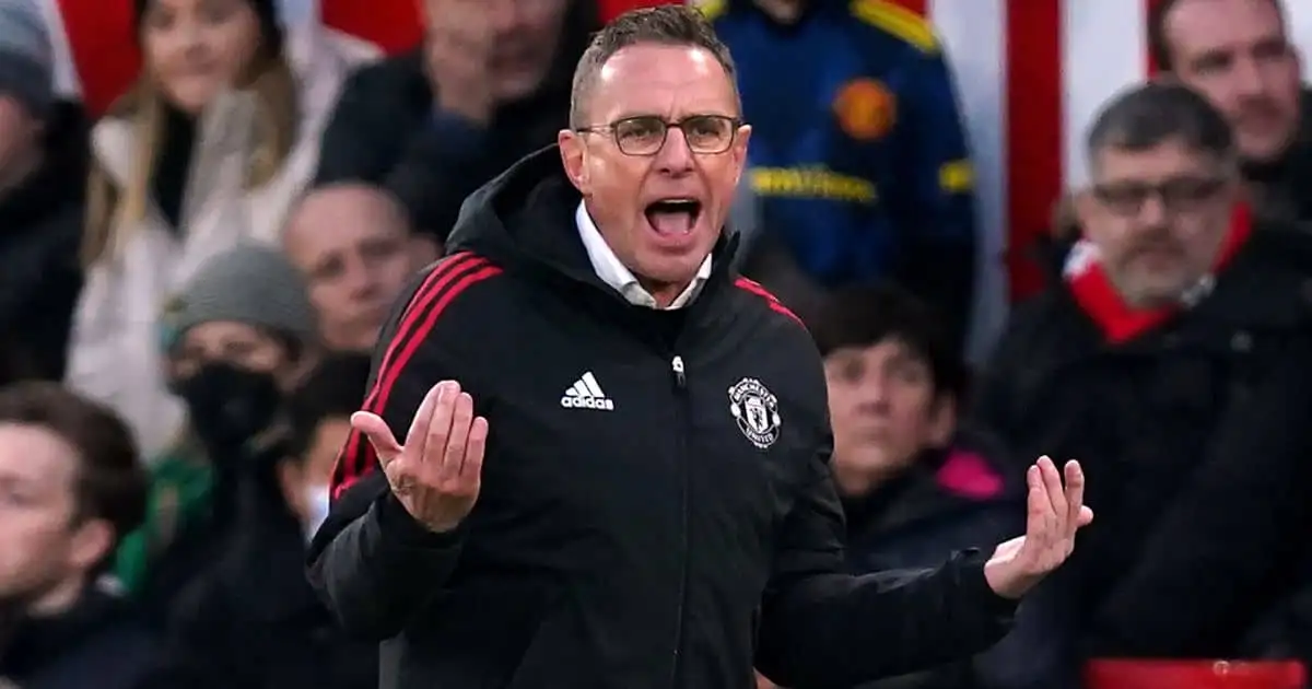 Ralf Rangnick gestures from the Man Utd touchline