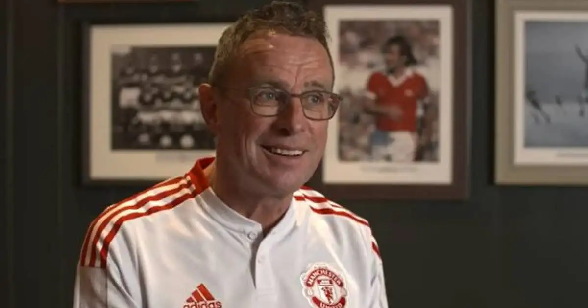 Ralf Rangnick, interim Manchester United boss, image via YouTube / Manchester United
