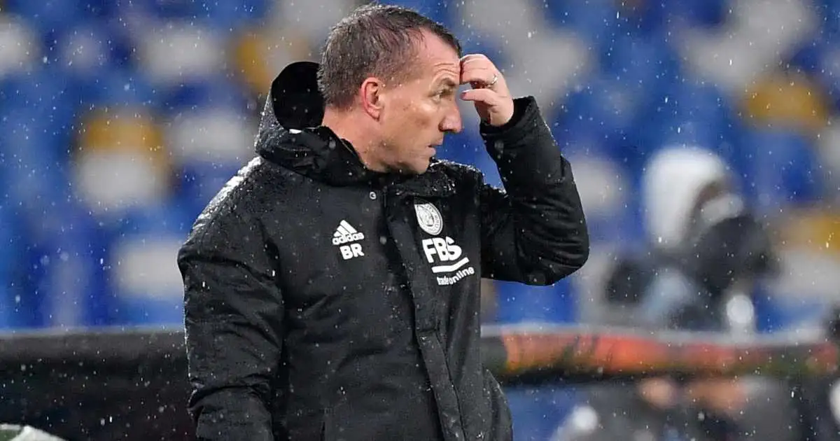 Brendan Rodgers scratches his head during Napoli vs Leicester, December 2021