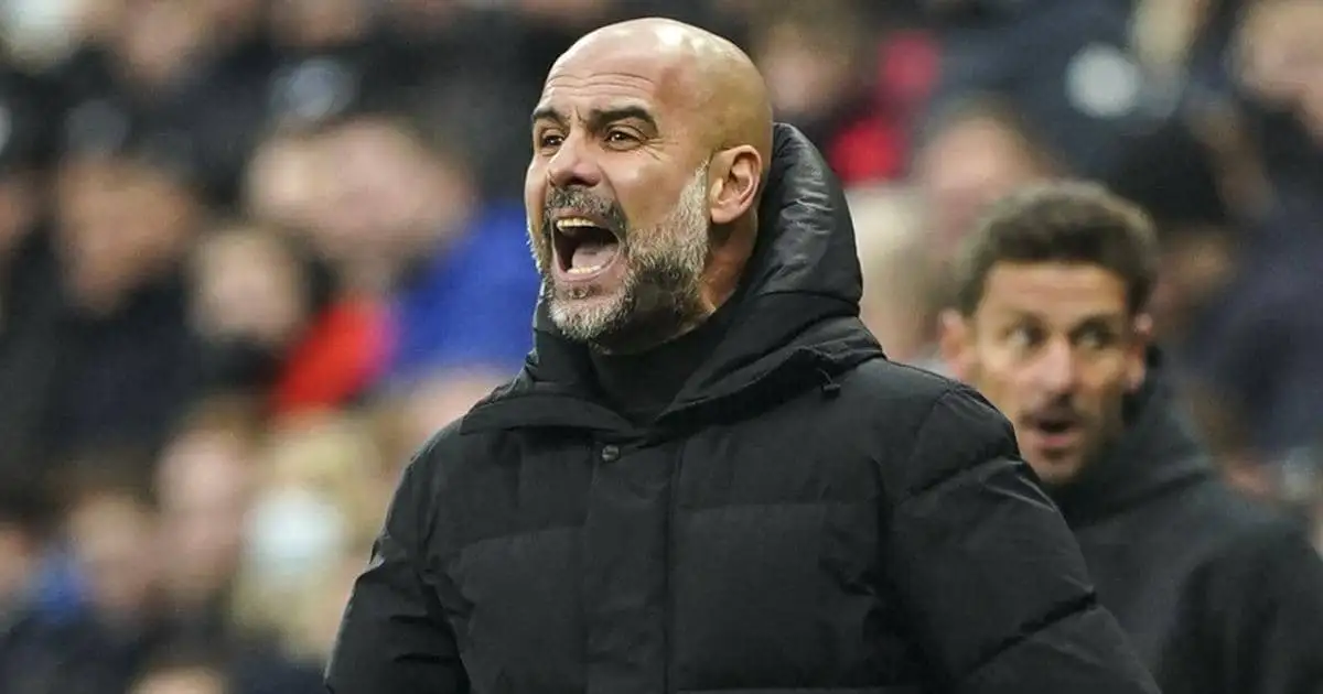 Pep Guardiola shouting from the touchline