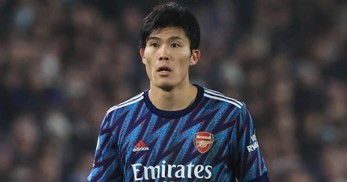 Takehiro Tomiyasu, Arsenal right-back during Premier League game at Elland Road