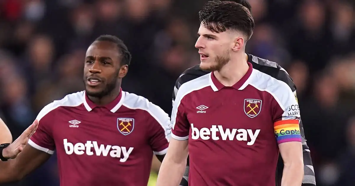 Declan Rice, Michail Antonio, West Ham v Brighton, December 2021