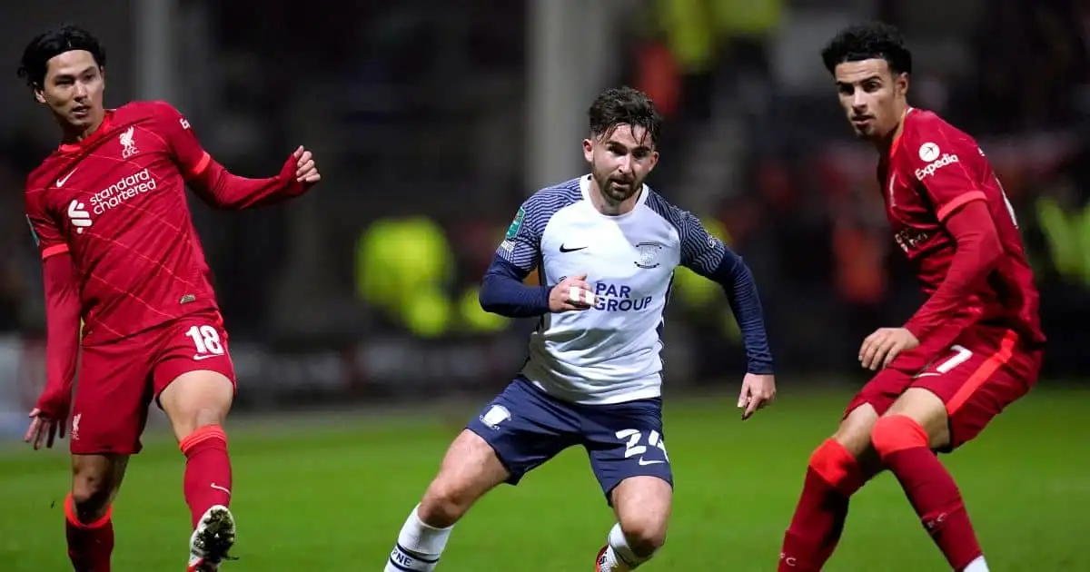 Takumi Minamino during Preston v Liverpool October 2021