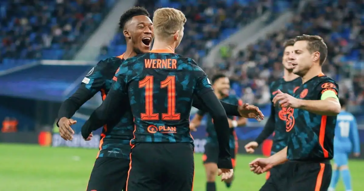 Callum Hudson-Odoi, Timo Werner, Cesar Azpilicueta Zenit v Chelsea December 2021