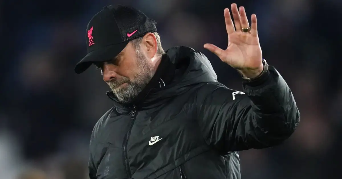 Jurgen Klopp raises an apologetic hand after Leicester beat Liverpool, December 2021