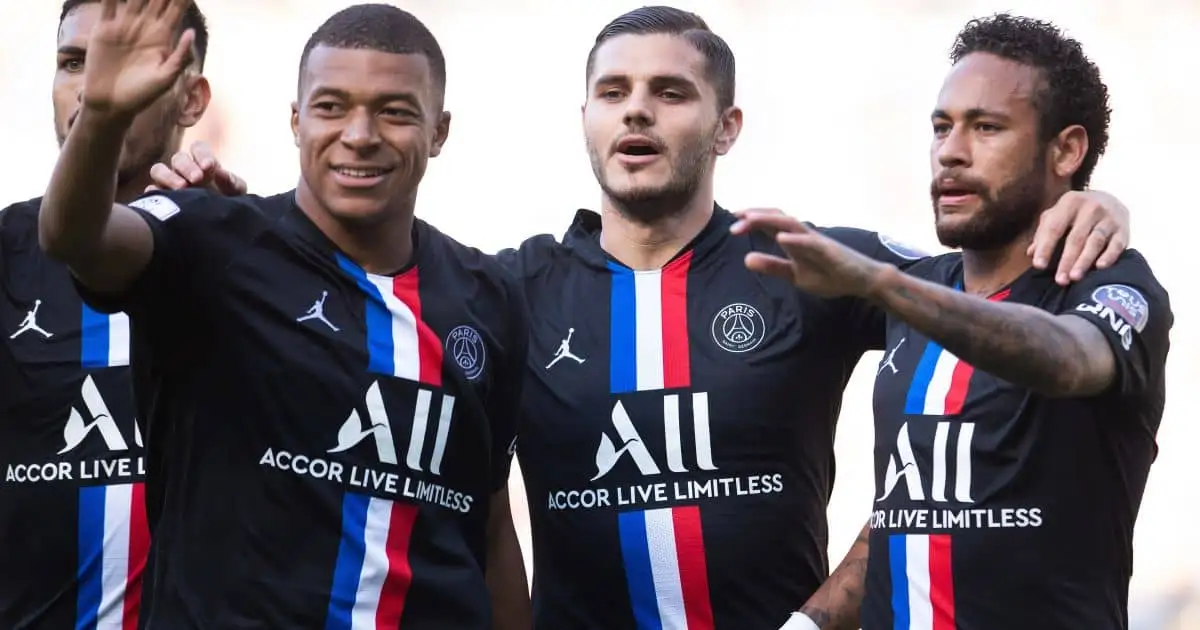 Kylian Mbappe, Mauro Icardi, Neymar, PSG celeb during Ligue 1 game