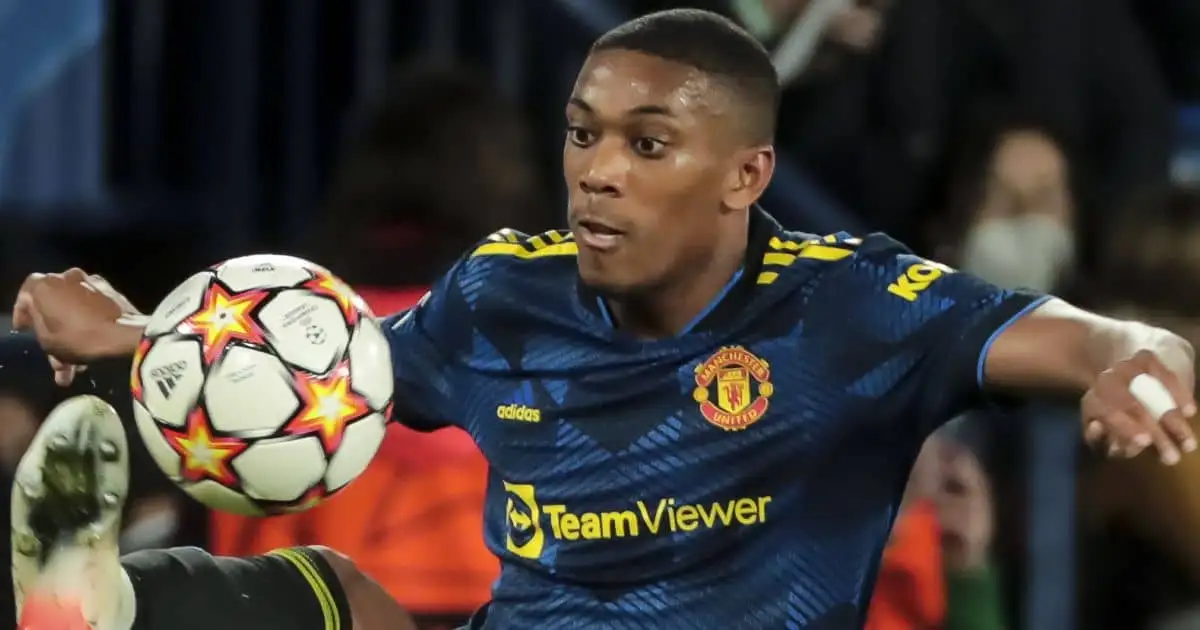 Anthony Martial in Champions League action for Manchester United during game at Villarreal