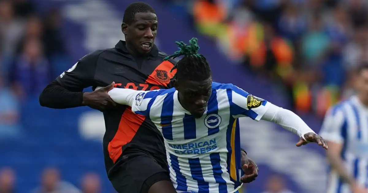 Yves Bissouma is challenged by Abdoulaye Doucoure during Brighton vs Everton, August 2021
