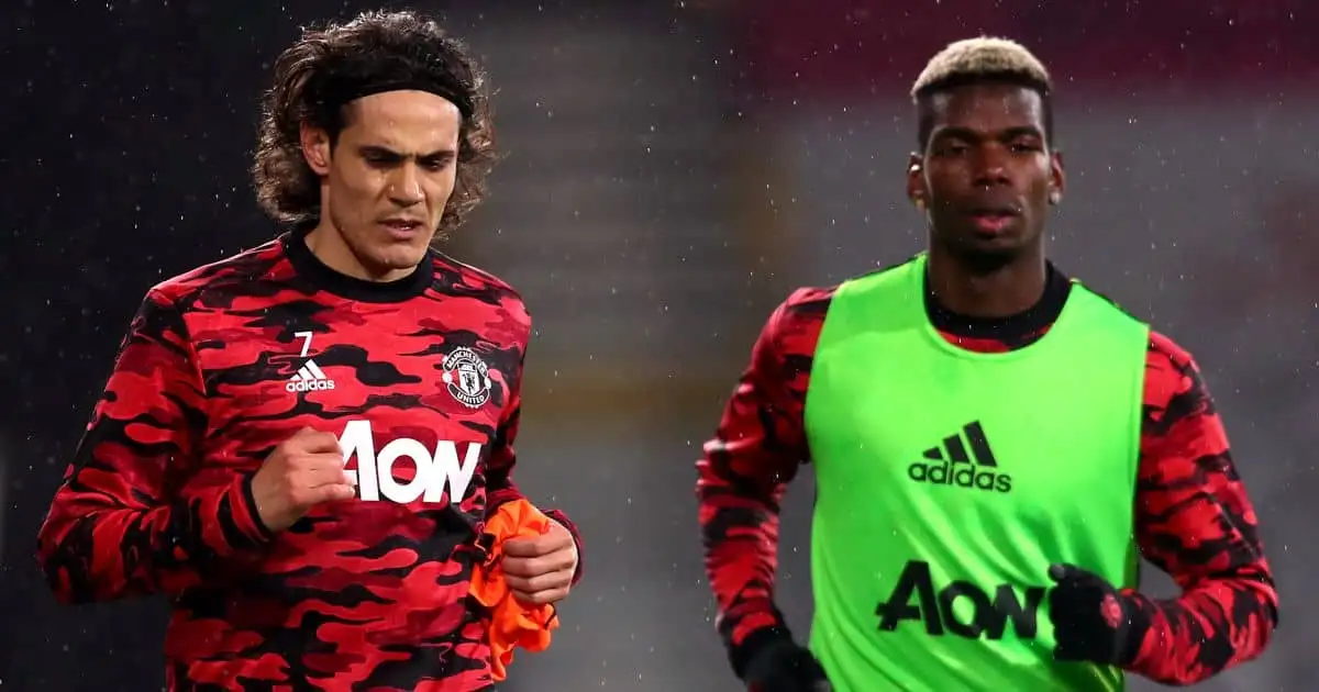 Edinson Cavani, Paul Pogba, Manchester United warm-up before Premier League game at Fulham