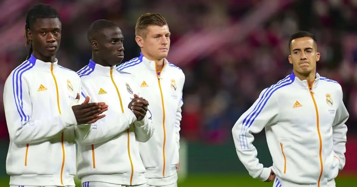 Toni Kroos, Eduardo Camavinga, Ferland Mendy, Lucas Vazquez, Athletic Bilbao v Real Madrid December 2021