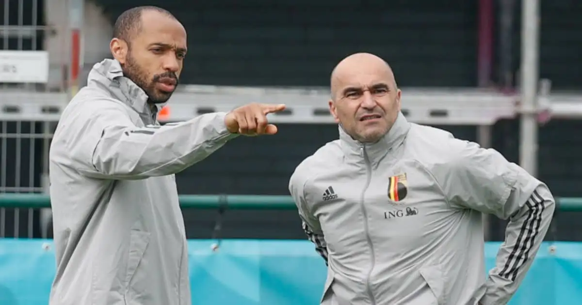 Belgium assistant Thierry Henry alongside manager Roberto Martinez Belgium assistant Thierry Henry alongside manager Roberto Martinez