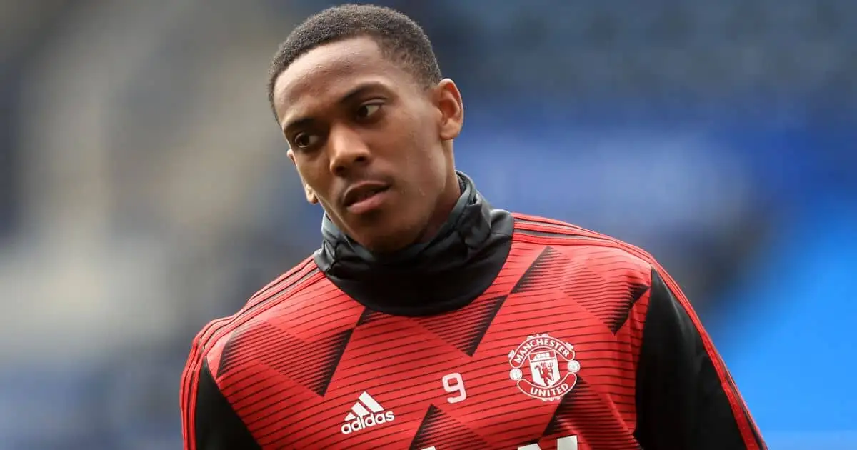 Anthony Martial warming up for Manchester United before Premier League game against Leicester