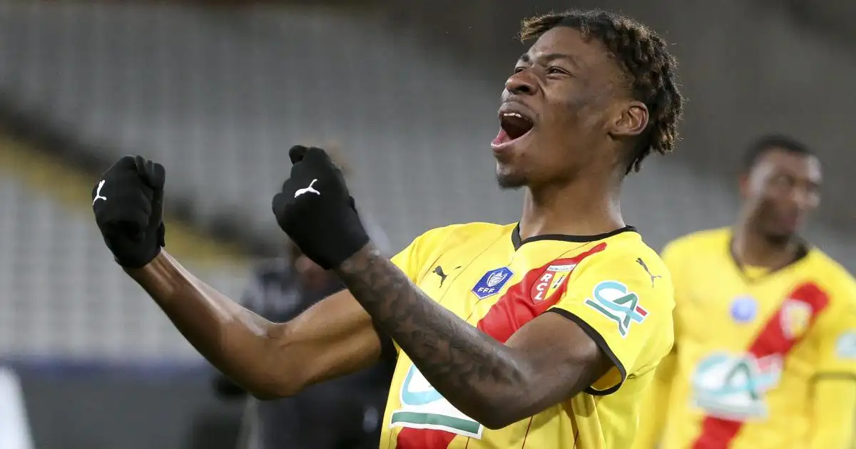 Christopher Wooh celebrates after Lens beat Lille in the French Cup, January 2022