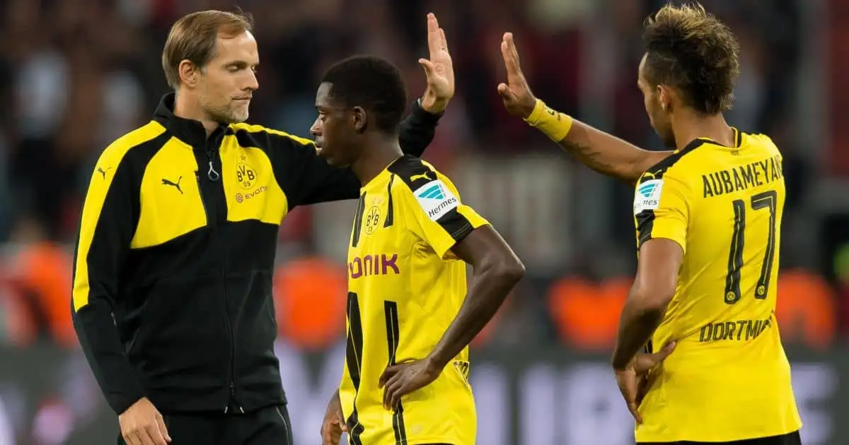 Thomas Tuchel, Ousmane Dembele, Pierre-Emerick Aubameyang during their Borussia Dortmund days