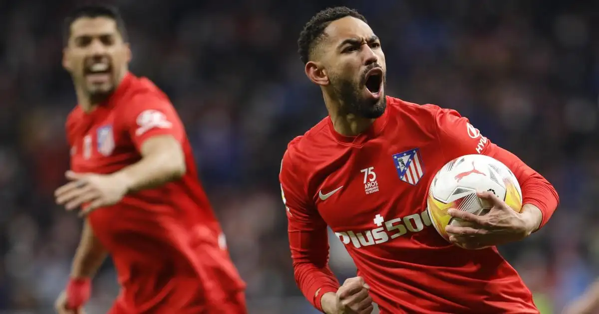 Matheus Cunha celebrates his goal for Atletico Madrid against Valencia, January 2022