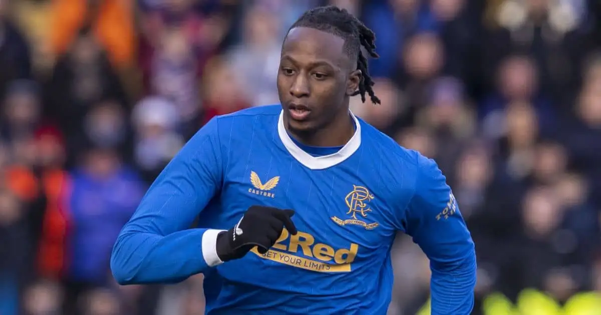 Joe Aribo, midfielder in action for Rangers during Scottish Premiership match at Ibrox