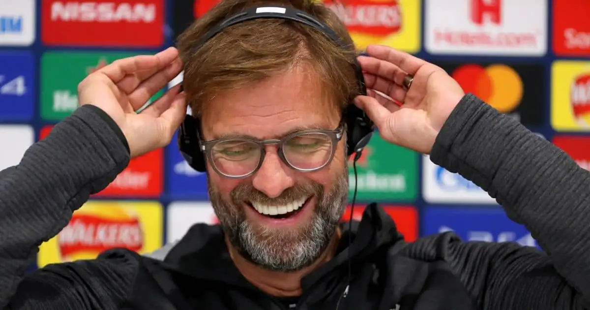 Jurgen Klopp, Liverpool manager during a Champions League press conference