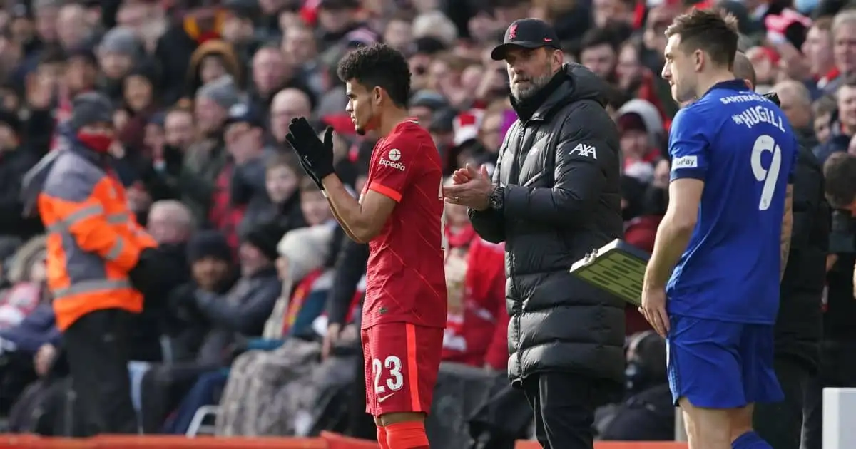 Luis Diaz, Jurgen Klopp Liverpool v Cardiff, February 2022