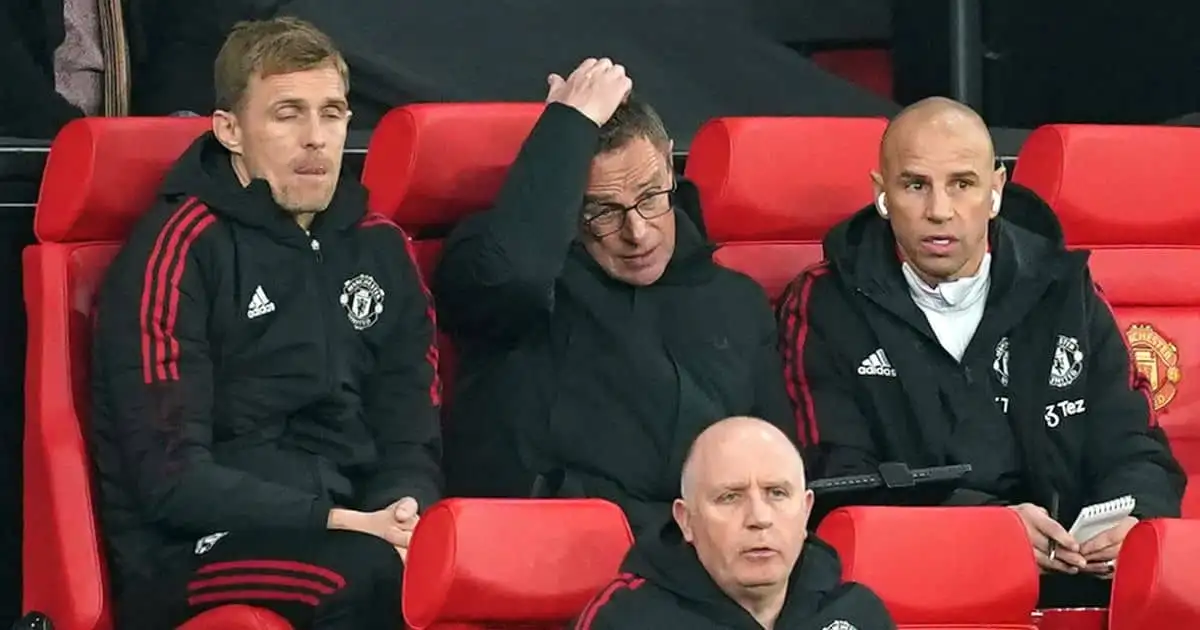 Ralf Rangnick, Darren Fletcher, Chris Armas Man Utd v Brighton February 2022