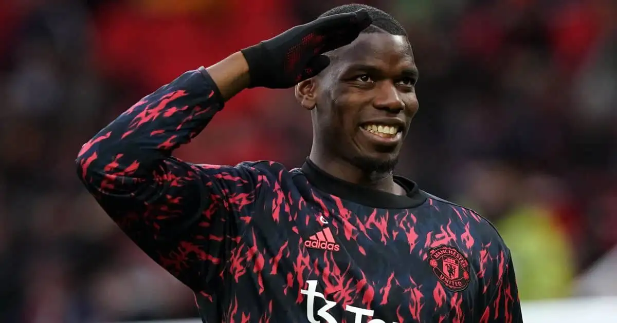 Paul Pogba warming up for Manchester United prior to Premier League game against Brighton