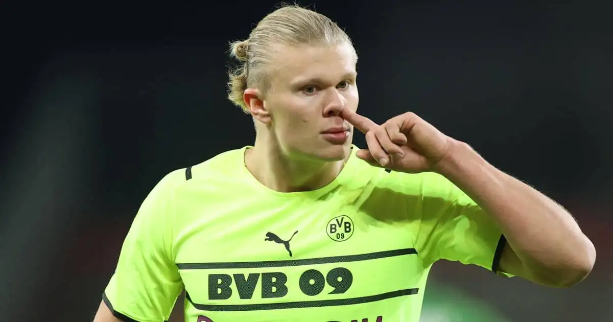 Erling Haaland, Borussia Dortmund striker in in DFB Pokal Cup action at St Pauli