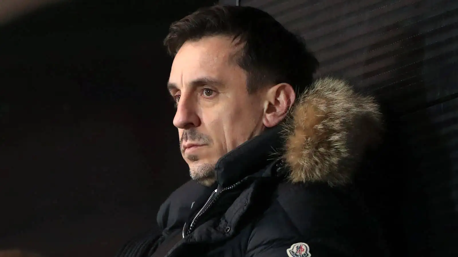 Gary Neville in the stands during the Sky Bet League Two match at the Peninsula Stadium, Salford