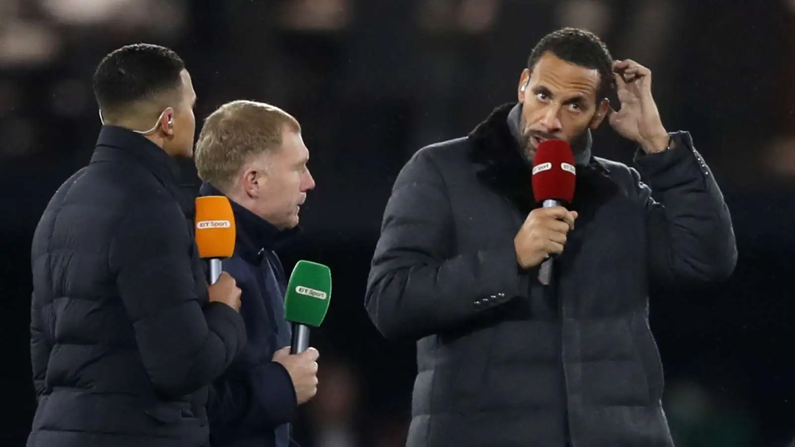 Jermaine Jenas, Paul Scholes and Rio Ferdinand working as BT Sport pundits