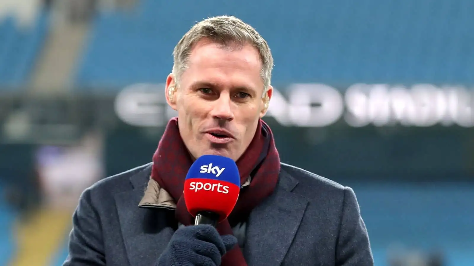 Jamie Carragher, Sky Sports pundit pictured at the Etihad Stadium, Manchester