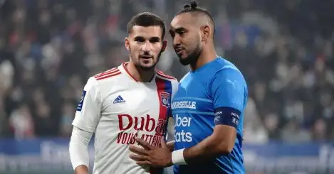 Houssem Aouar, Dimitri Payet Lyon v Marseille in Ligue 1 action