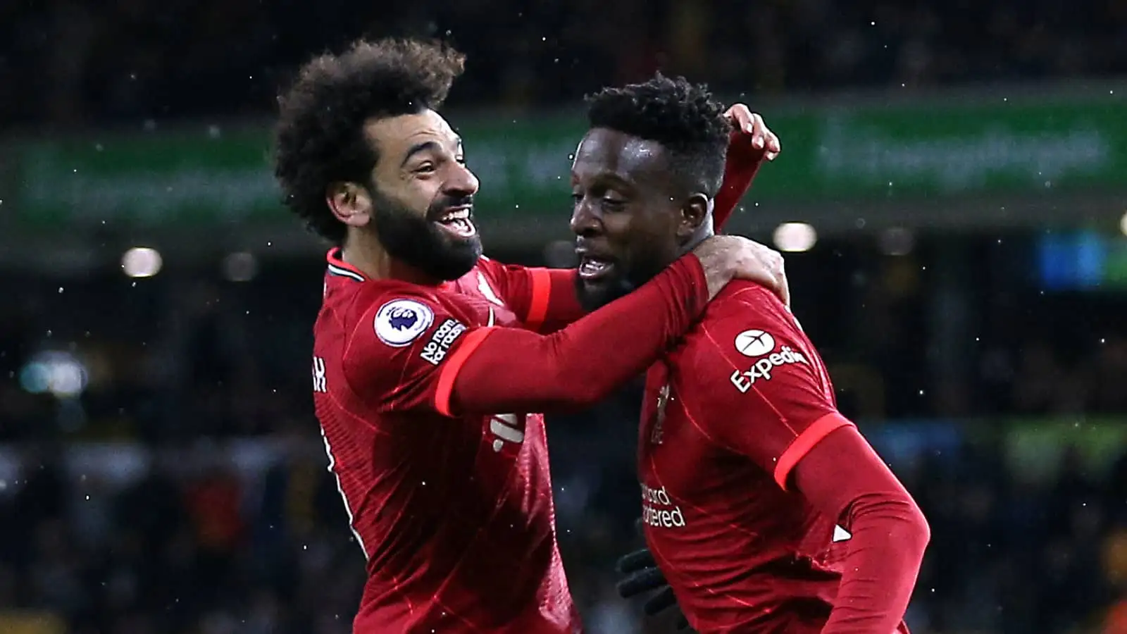 Liverpool forwards Mohamed Salah and Divock Origi celebrating