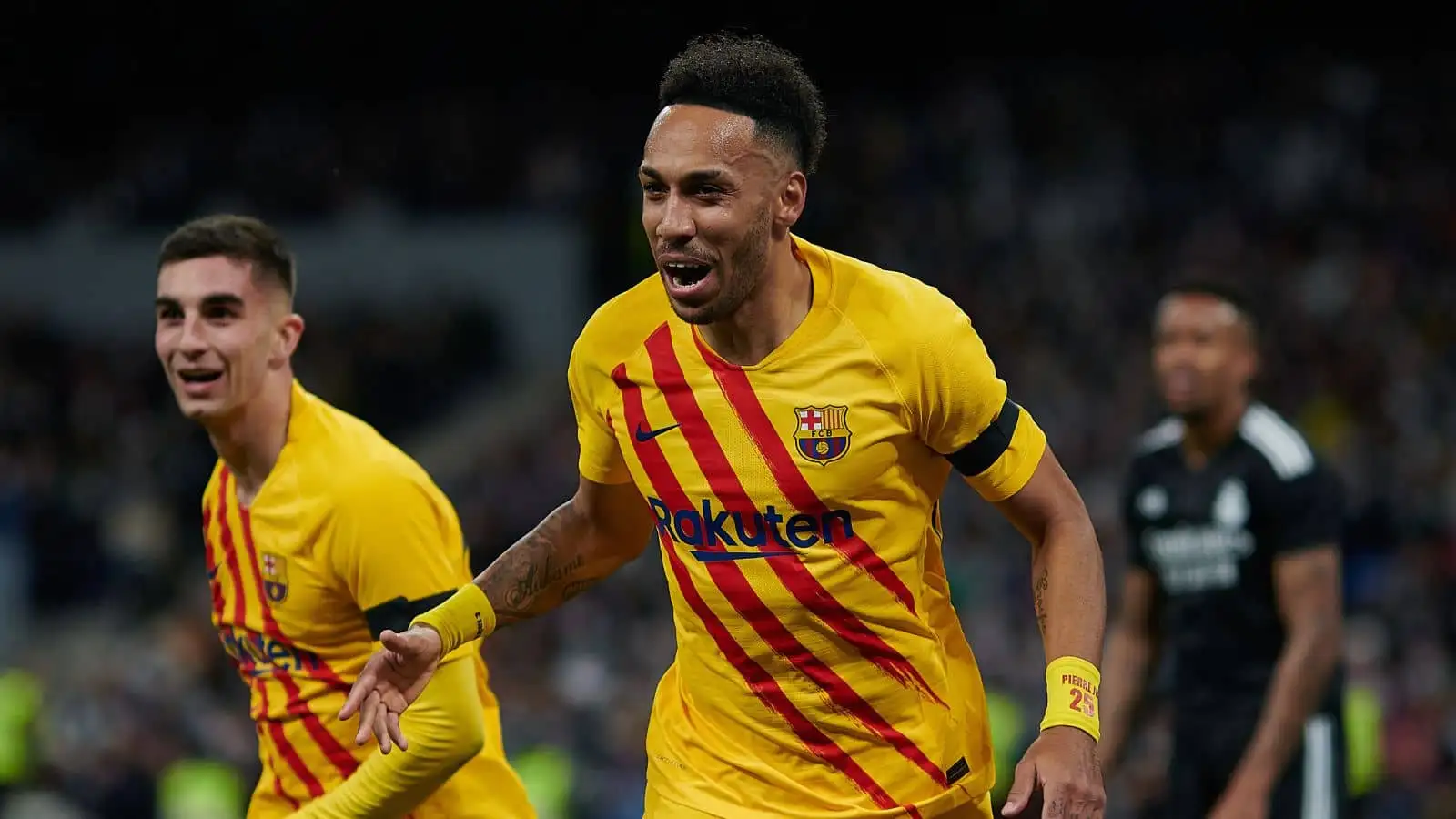Pierre-Emerick Aubameyang Barcelona celeb during El Clasico as Barcelona win 4-0 against Real Madrid