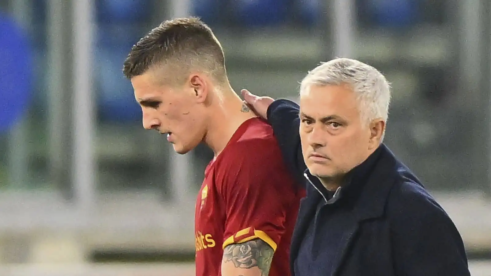 Jose Mourinho with Roma player Nicolo Zaniolo