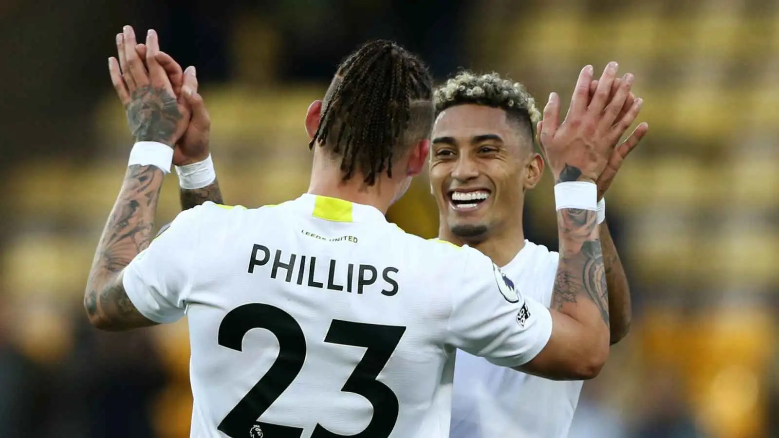 Kalvin Phillips and Raphinha celebrate together