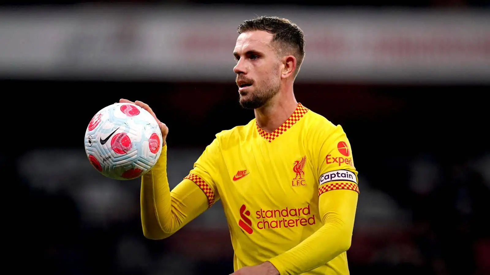 Jordan Henderson, Liverpool captain, duing the Premier League clash against Arsenal at Emirates Stadium