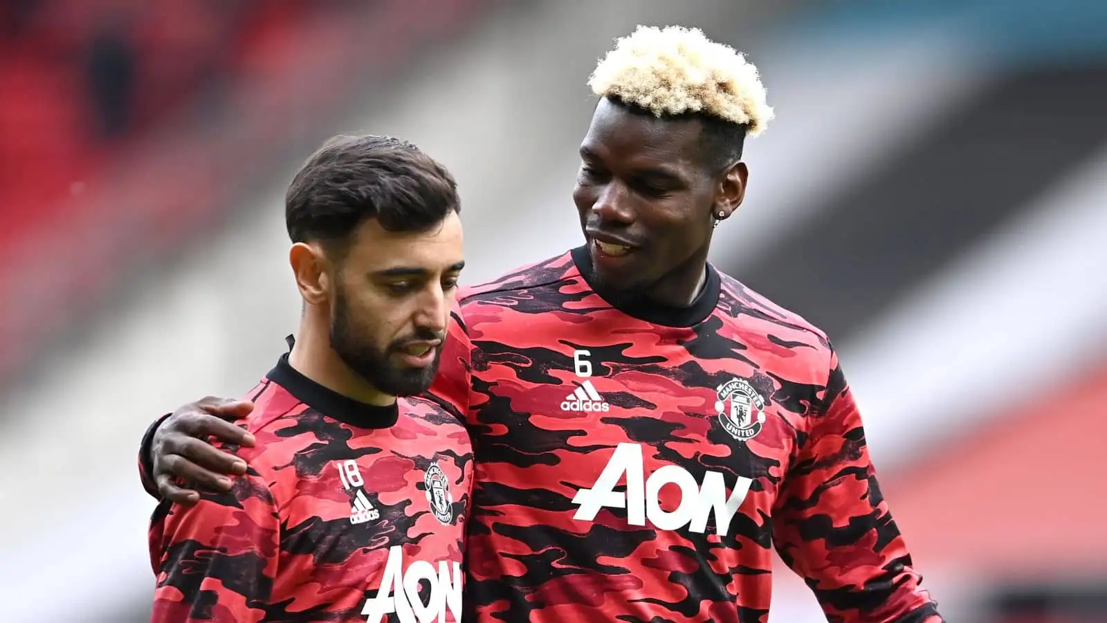 Bruno Fernandes contract. The midfielder is seen here in training with Paul Pogba at Manchester United