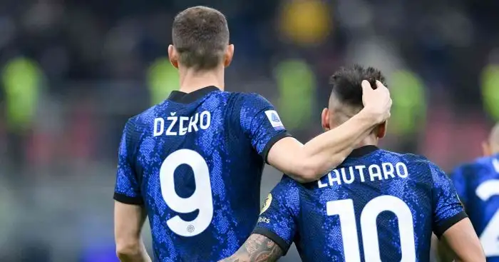 Milano, Italy. 18th Sep, 2021. Edin Dzeko (9) of Inter scores and
