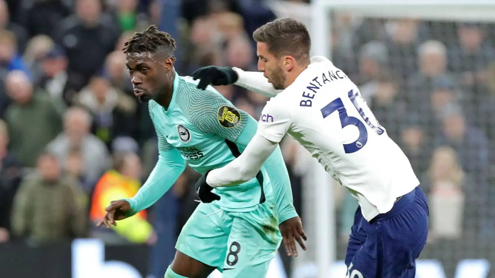 Brighton midfielder Yves Bissouma battling Tottenham star Rodrigo Bentancur