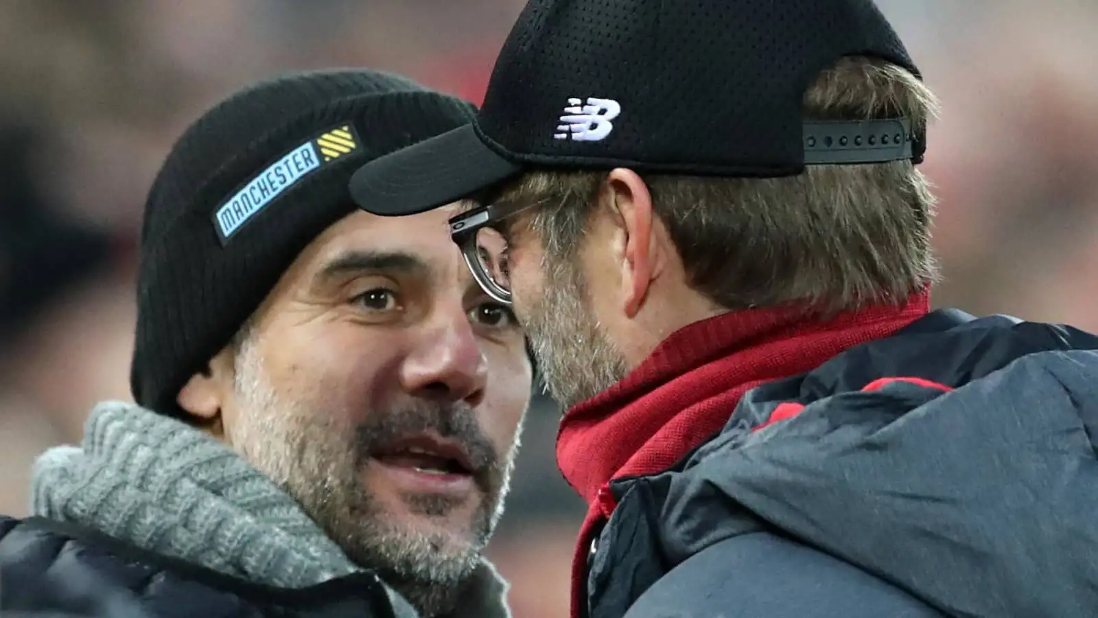 Man City manager Pep Guardiola alongside Liverpool boss Jurgen Klopp