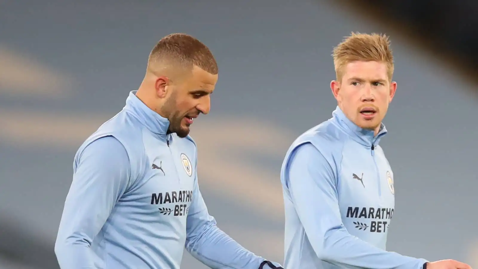 Kavein De Bruyne, Kyle Wlker, Manchester City, January 2021.