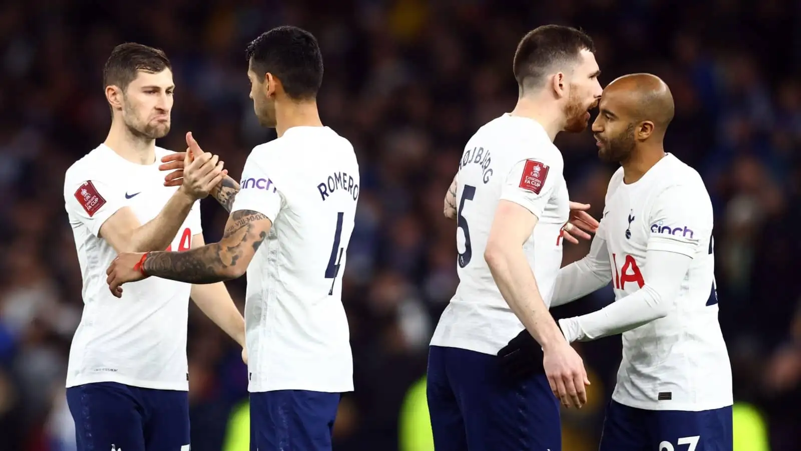 Ben Davies, Cristian Romero, Pierre-Emile Hojbjerg and Lucas Moura