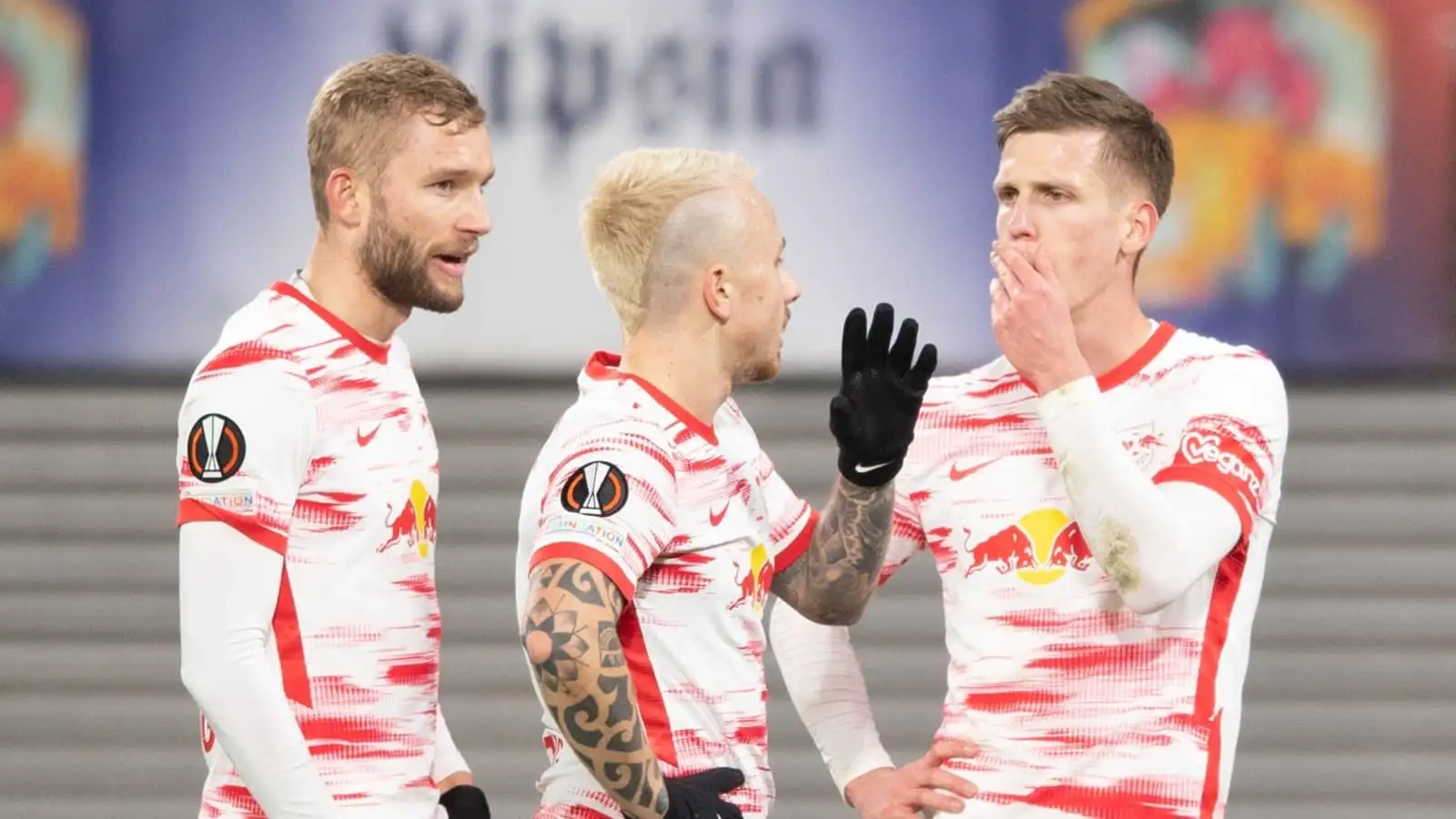 RB Leipzig players Konrad Laimer, Angelino and Dani Olmo