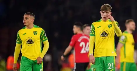 Max Aarons and Brandon Williams after a Norwich City defeat