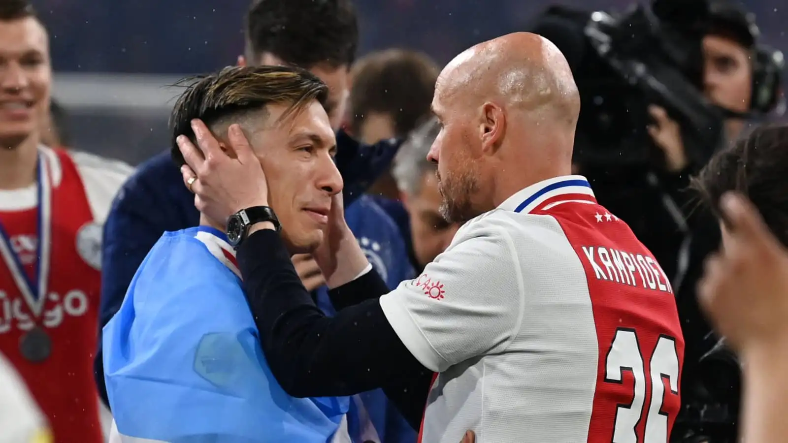 Erik ten Hag and Lisandro Martinez at Ajax