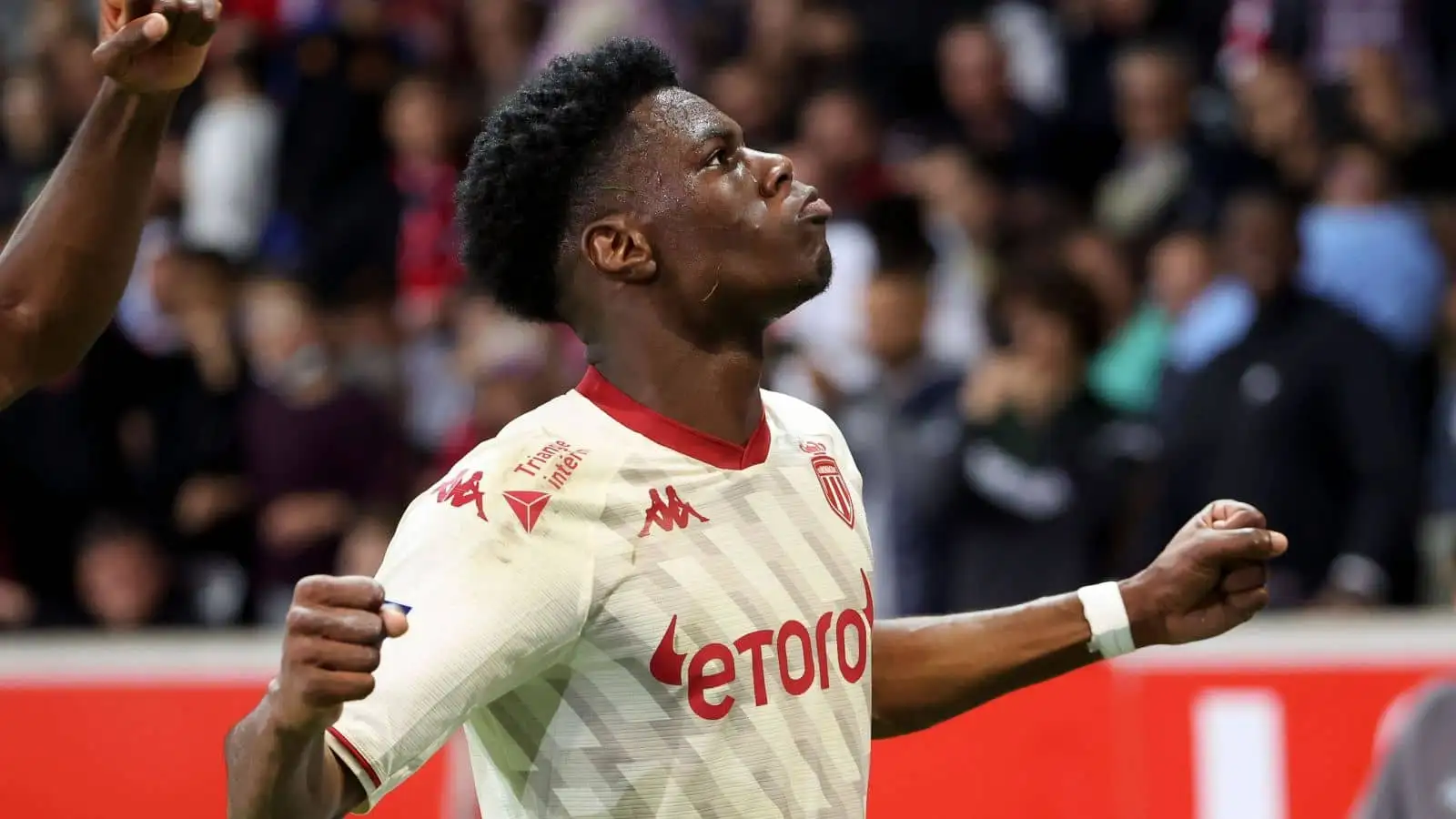 Aurelien Tchouameni, Monaco star, celebrates his goal during Ligue game against Lille OSC