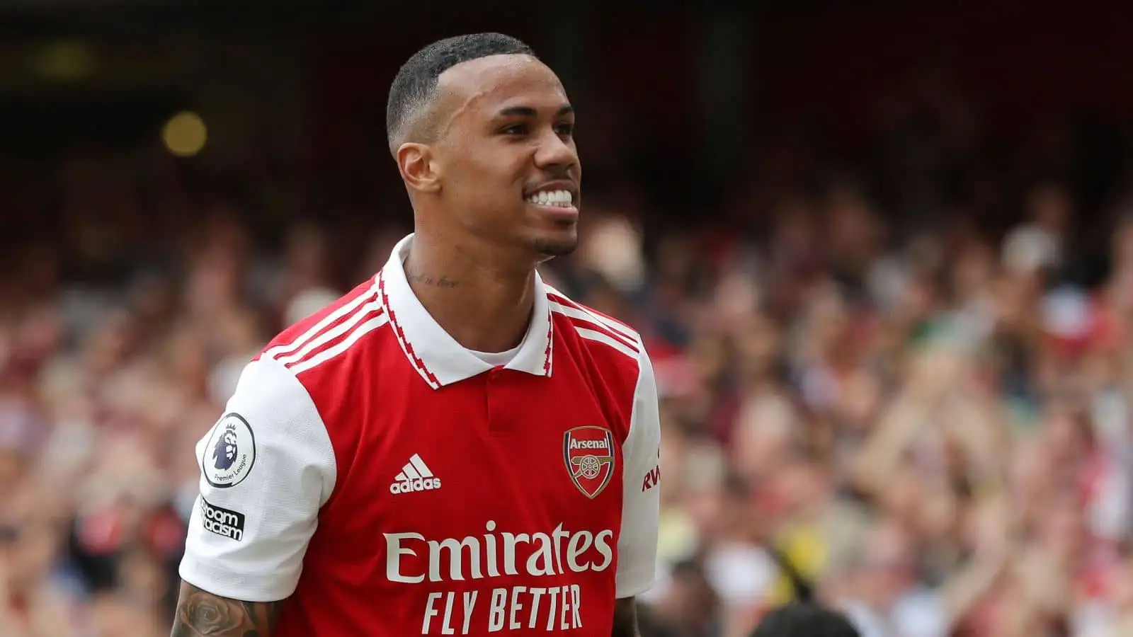 Gabriel Magalhaes, Arsenal defender, celebrates his goal v Everton in Premier League