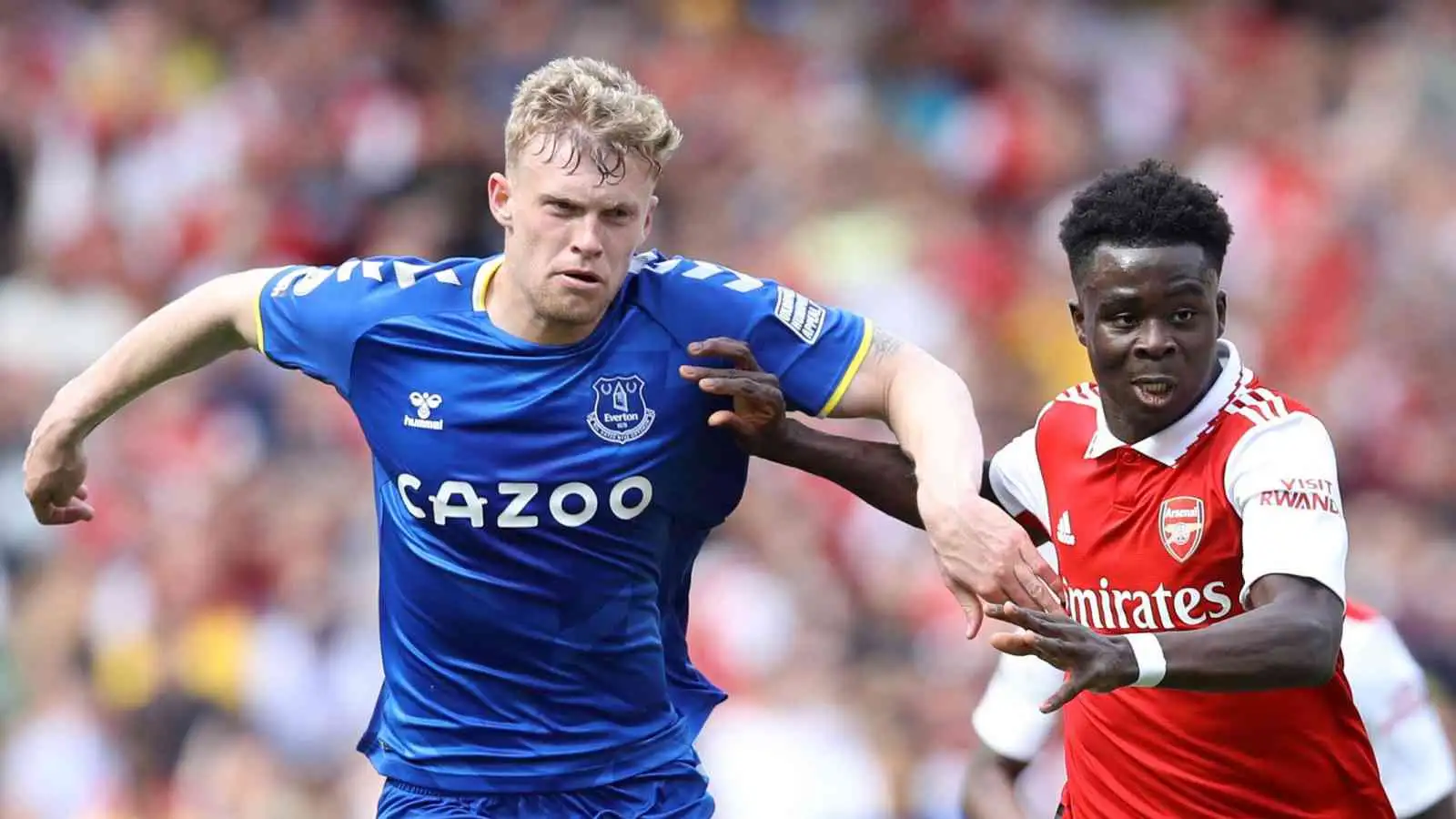 Jarrad Branthwaite battling with Bukayo Saka