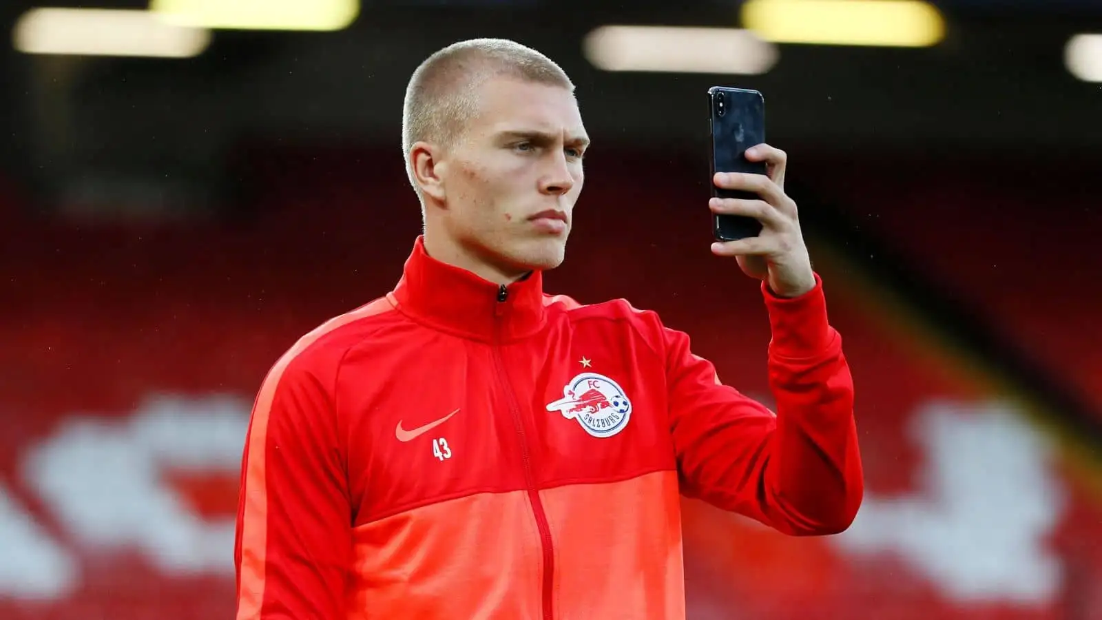 Ramus Kristensen, Red Bull Salzburg right-back, before Champions League game v Liverpool at Anfield