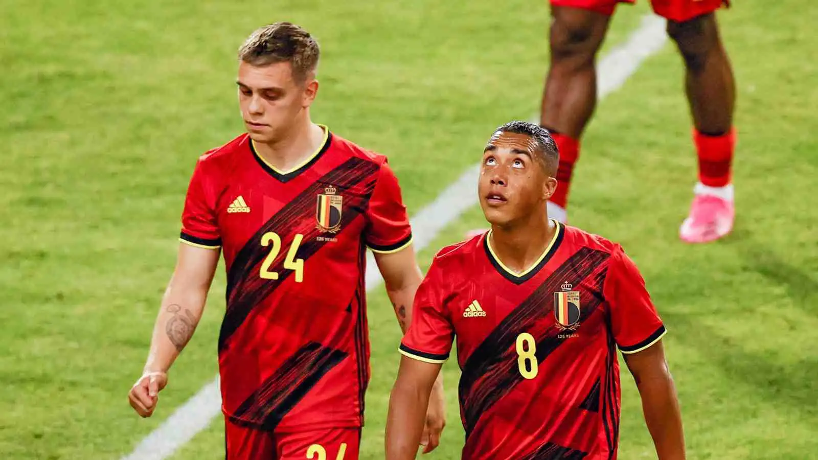 Leandro Trossard and Youri Tielemans after a Belgium match