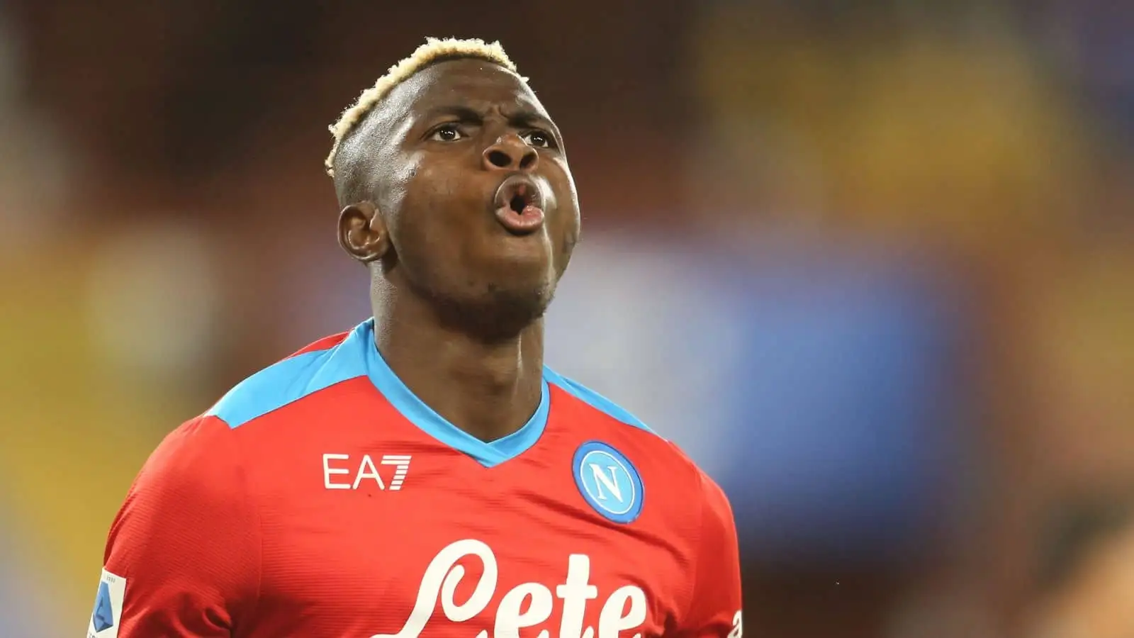 Victor Osimhen celebrates after scoring a goal during Serie A football match between Sampdoria and Napoli at the Luigi Ferraris Stadium, Genova , Italy