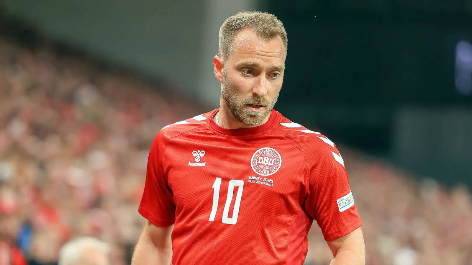 Christian Eriksen, Denmark midfielder, in action during Nations League game v Austria at Parken in Copenhagen